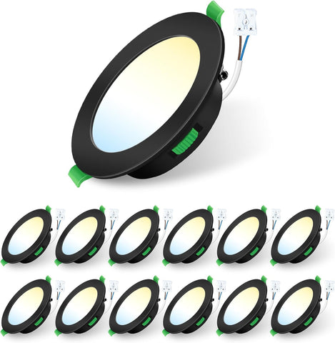 12 Pack LED Recessed Ceiling Lights Dimmable Suitable for Bathroom. | 7W 580LM 90-100Mm Cutout,Led Spot AC 220-240V,3CCT 3000K 4000K 6500K Adjustable,Ip44 Waterproof,Nickel