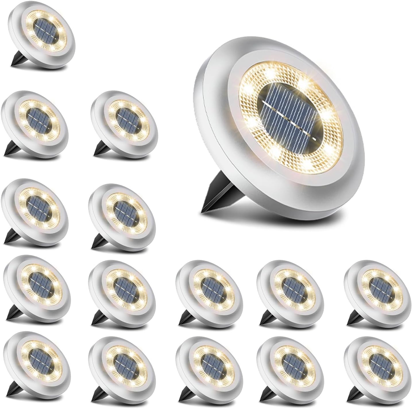 Solar Lights Outdoor Garden,600Mah 8 LED Solar Disk Ground Lights for Garden Lawn Pathway Yard Landscape Walkway（8 Pack Warm White）