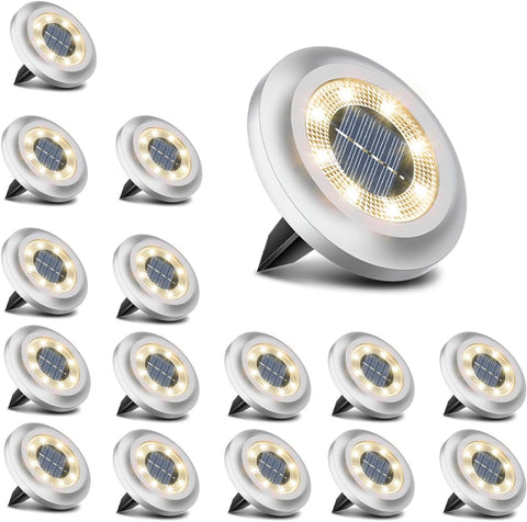 Solar Lights Outdoor Garden,600Mah 8 LED Solar Disk Ground Lights for Garden Lawn Pathway Yard Landscape Walkway（8 Pack Warm White）