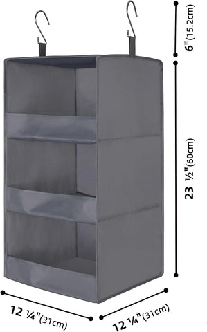 3-Shelf Hanging Storage Organiser, Pack of 1 Hanging Wardrobe Storage Organiser, Collapsible Hanging Shelves for Wardrobe, Fabric Hanging Wardrobe Organiser for Clothes Accessories, Grey