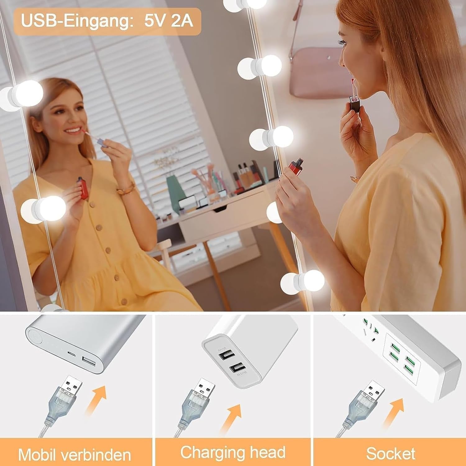 Hollywood Style Vanity Lights with 14 Bulbs, Makeup Lights for Mirror | Adjustable Color and Brightness, Used for Makeup, Bathroom