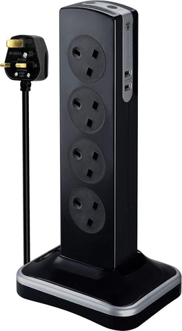 Masterplug Eight Socket Surge Protected Power Centre Extension Lead, 2 Metre, Black