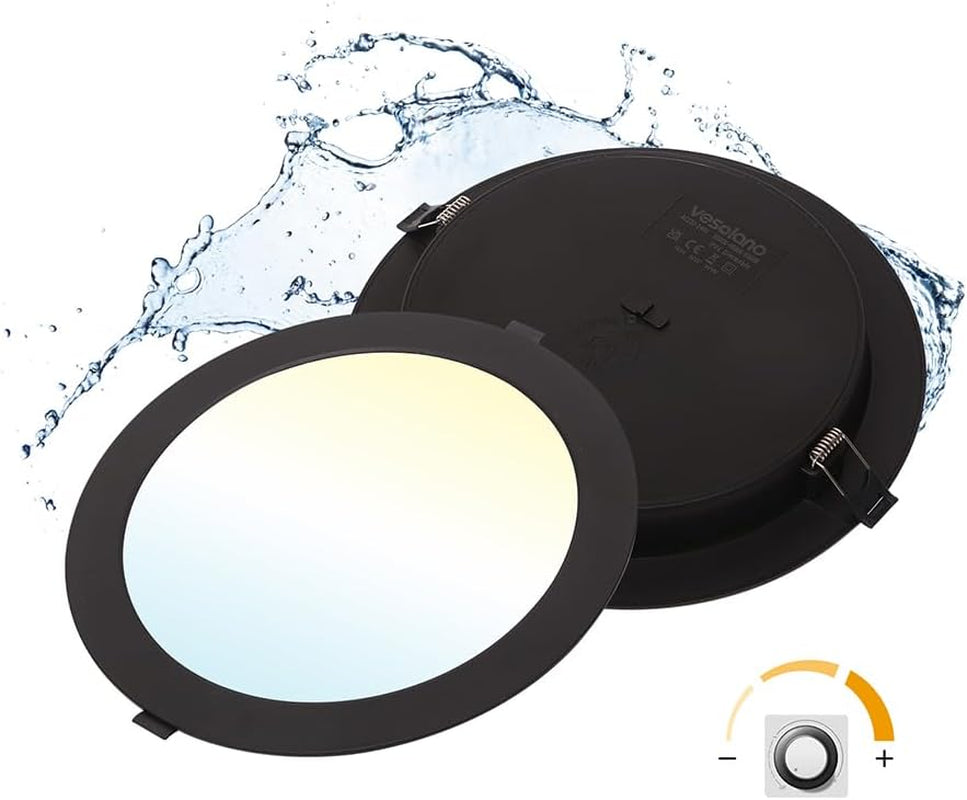 6 Pack Dimmable LED Downlights 18W, 3CCT, Black, Square, Cutout 145-160Mm | LED Spotlight Ceiling 150Mm, 1600LM, IP44, 3000K/4000K/6000K Adjustable, LED Recessed Ceiling Light for Bathroom