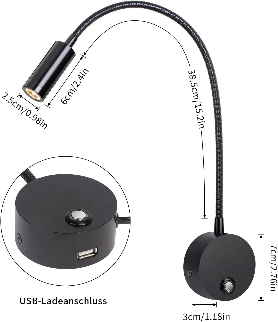 Wall Mounted Reading Lamp LED Bedside Light with USB and Touch Dimmer