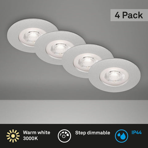 - Set of 4 Recessed Ceiling Lights, Dimmable, Ultra-Flat LED Recessed Lights, Bathroom Recessed Spotlight, Bathroom Recessed Spot IP44, Matt Chrome, 90X25Mm (Dxh)