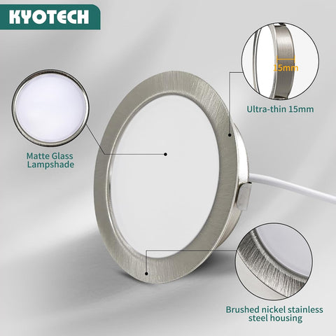 LED Furniture Lights 230V, 4W LED IP44 G4 20Mm Recessed Spotlights for Flat Furniture 3000K/4000K/6000K Kitchen Hood, Bathroom Recessed Spotlight (Nickel, Set of 6)
