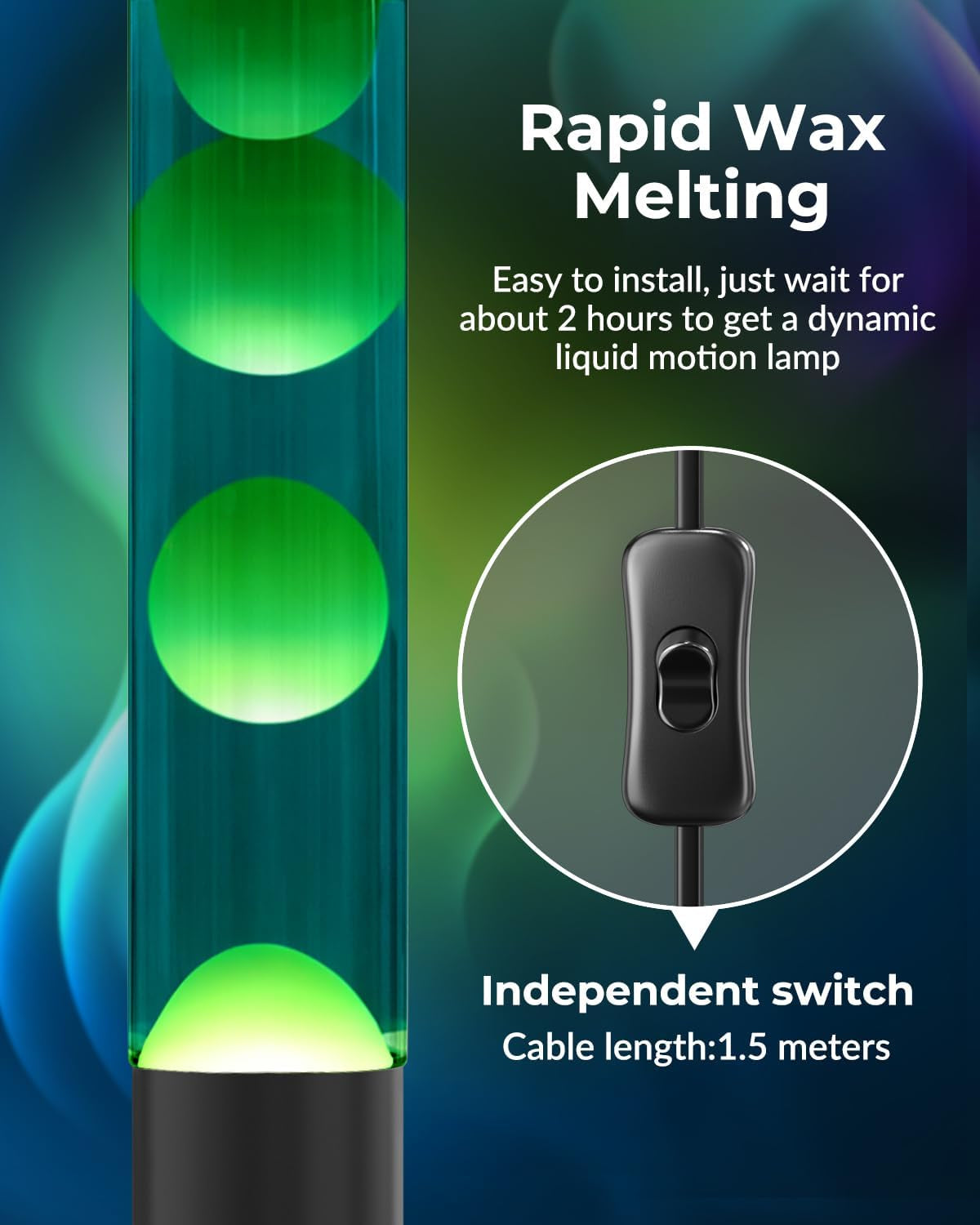 15.35" Liquid Motion Lamp, Green Wax, Blue Liquid | Relaxing Mood Light for Adults and Kids, Night Light for Home Decor, Christmas Gift