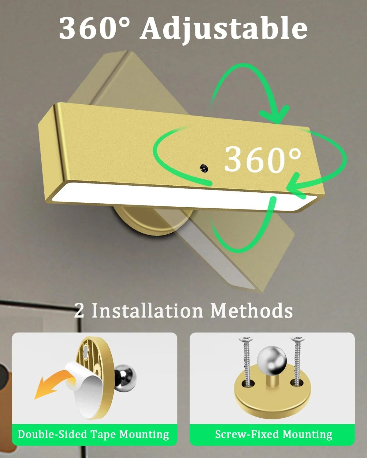 Wireless Rechargeable Wall Light Battery Operated Indoor Lamp Gold