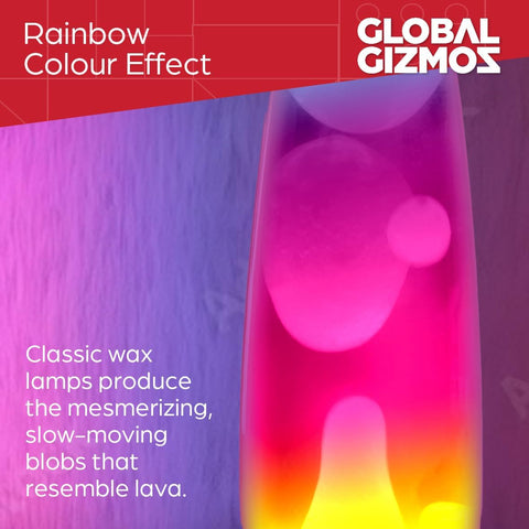 16” Rainbow Lava Lamp, 40Cm Tall | Retro Nostalgia, Calming & Relaxing Motion Wax Light, Decorative Illumination, Sensory Light, Mains Operated