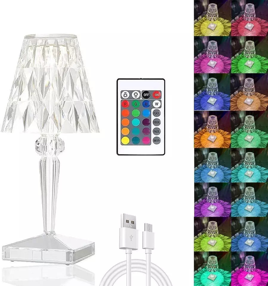 LED RGB Crystal Table Lamp – 16 Colour Modes – Remote Control – USB Rechargeable