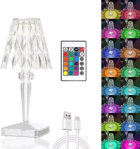 LED RGB Crystal Table Lamp – 16 Colour Modes – Remote Control – USB Rechargeable