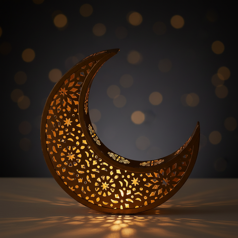 Ramadan Moon Light Table Centrepiece – 30 Warm White LEDs, Battery Operated with Timer – Indoor Eid Tabletop Decoration