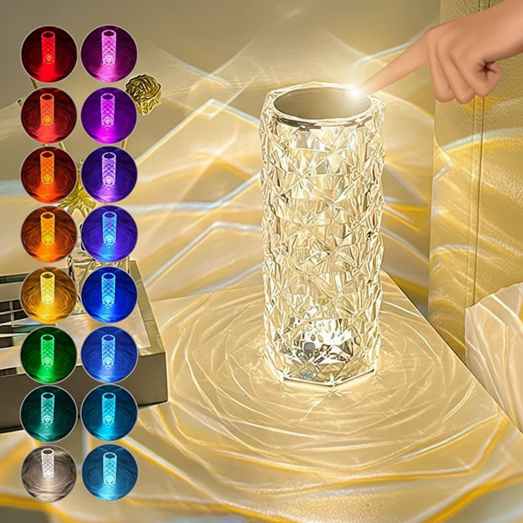 Touch Control Rose Diamond LED Table Lamp Rechargeable Light