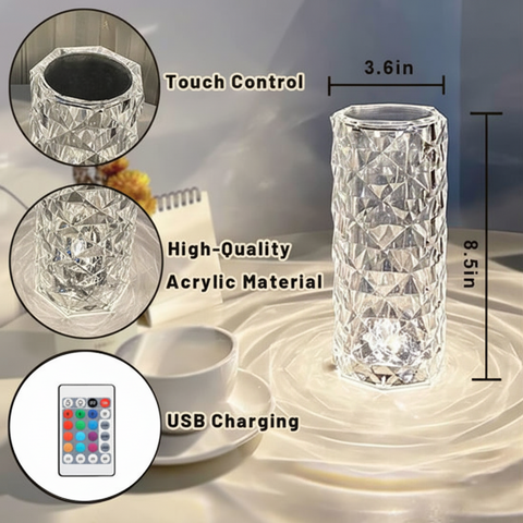 Rechargeable LED Rose Diamond Table Lamp with Touch Control