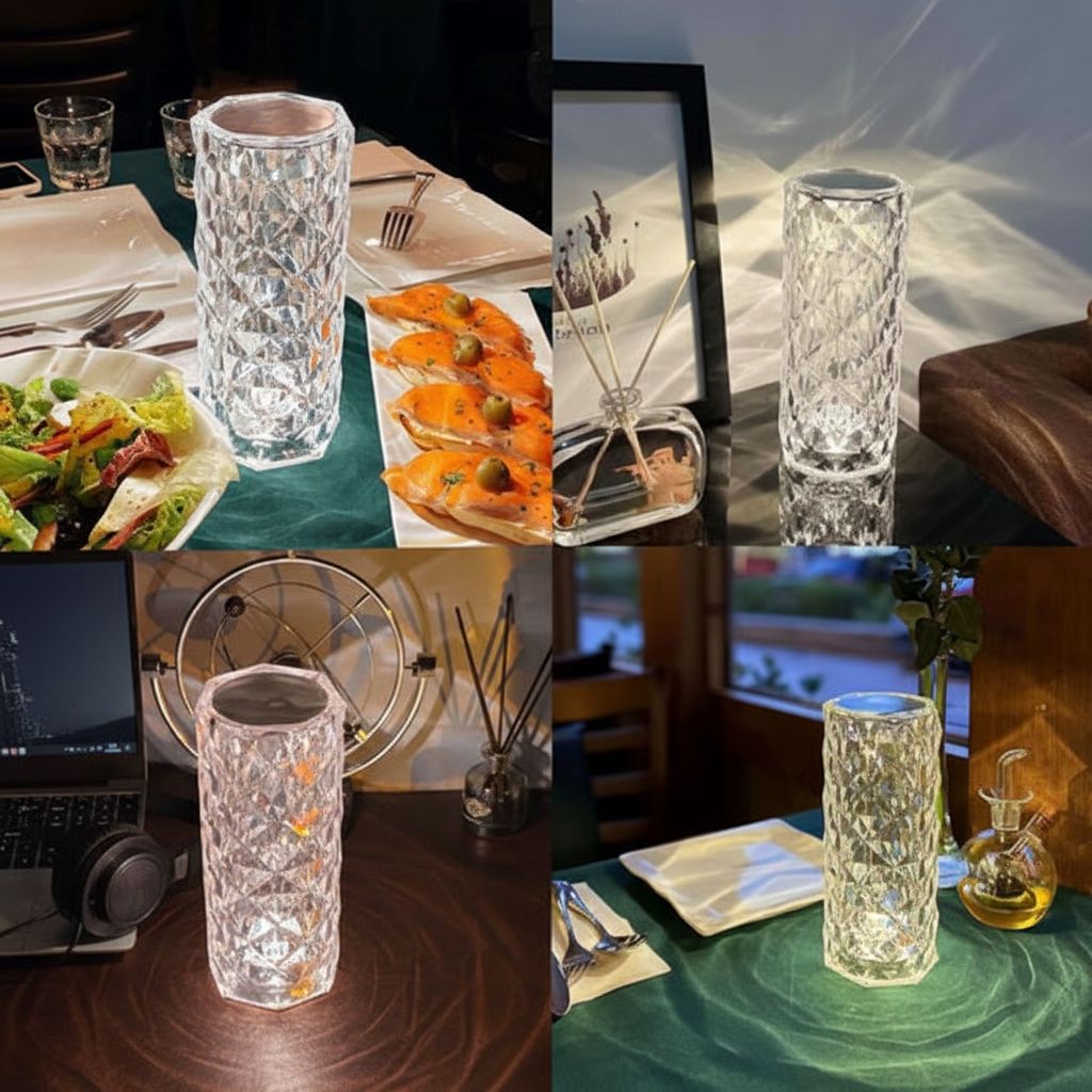 Rechargeable Rose Diamond LED Table Lamp Stylish Bedside Light