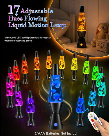 17 Colour Changing Liquid Motion Lamp, 37Cm LED Night Light, Black | Flowing Wax Lavalamp for Bedroom/Office - Relaxing Bedside Glow, Eye-Catching Home Accent for Christmas