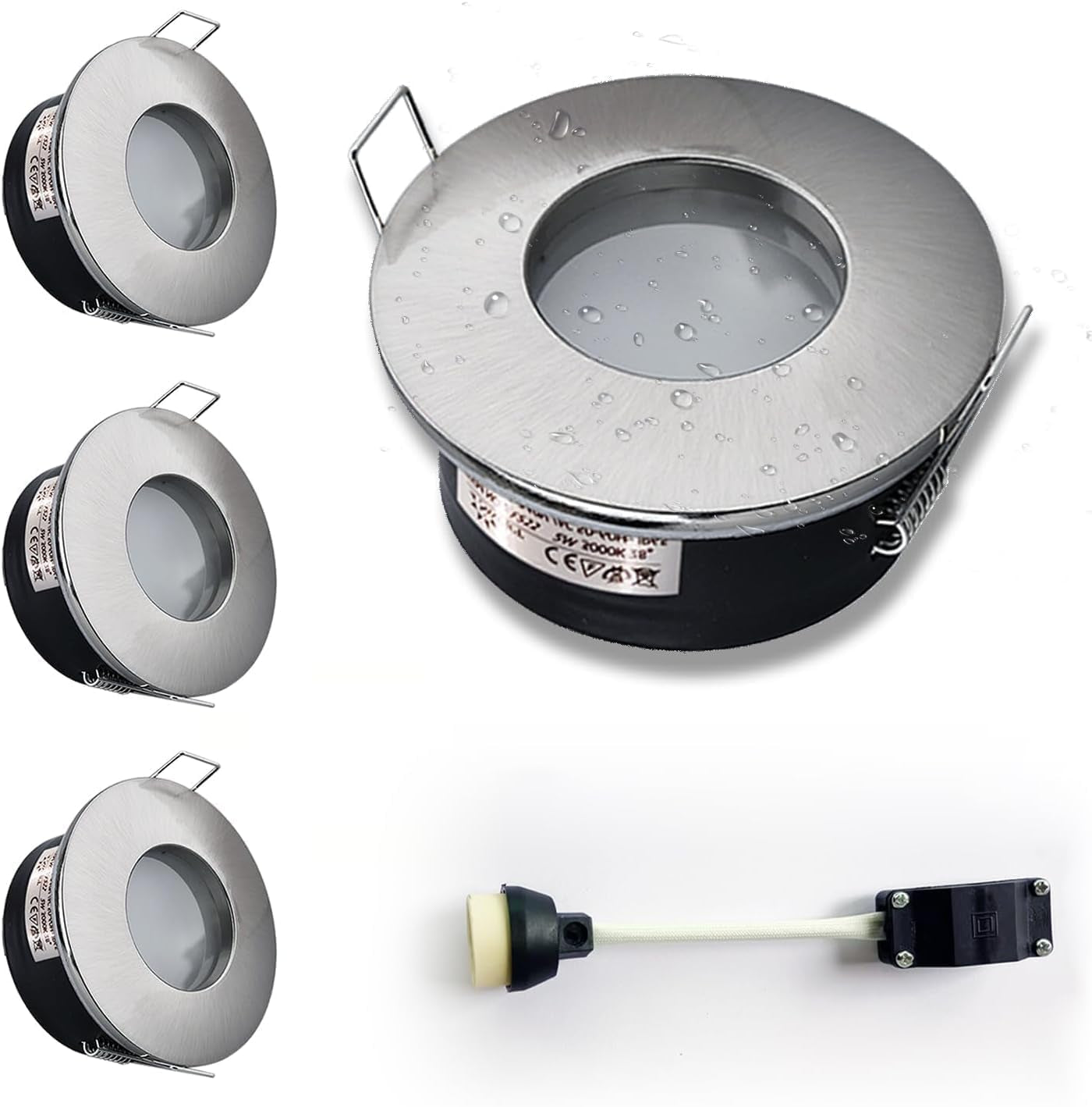 LED Downlights 5W, GU10 IP65 Bathroom Spotlights 3000K Warm White, 430LM Waterproof Recessed Ceiling Lights for Shower, Kitchen, Cut Out 68-75Mm 4 Pack