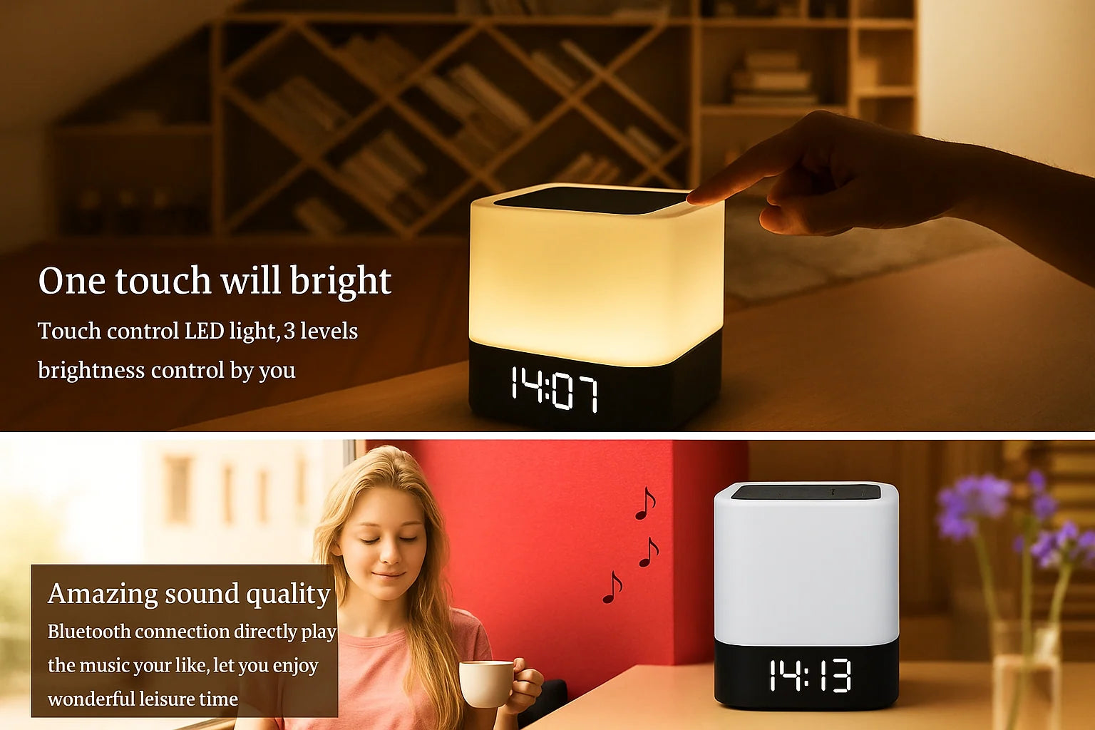 Wireless Bluetooth Speaker with Touch Control Bedside Lamp