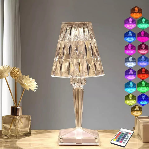 LED RGB Crystal Table Lamp – 16 Colour Modes – Remote Control – USB Rechargeable