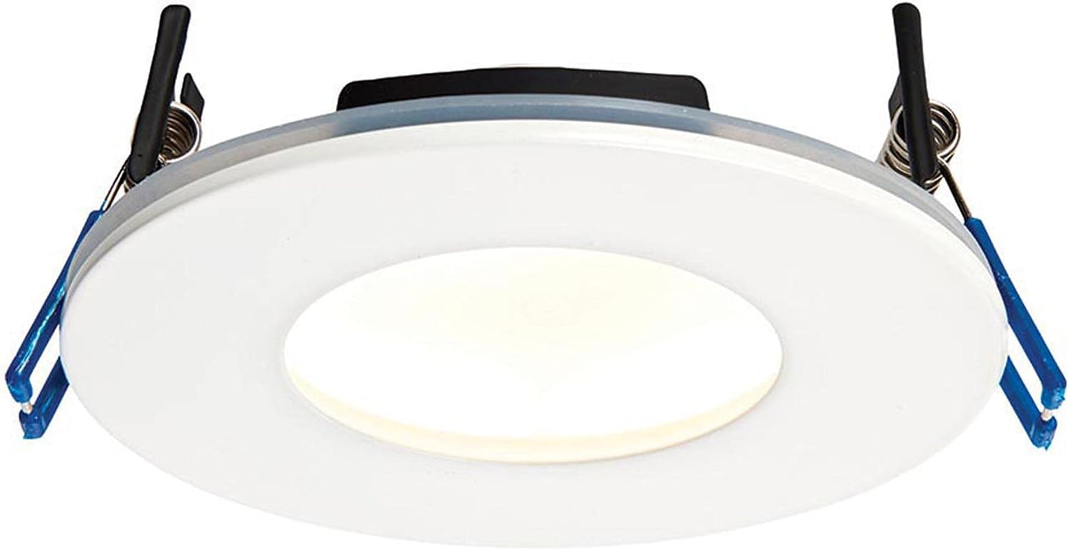 Saxby Orbitalplus Fire Rated Downlight - Dimmable Recessed LED Ceiling Light in Matt White Finish - IP65 Downlights for Bathroom, Shower, Kitchen - 9W LED Module (SMD 2835) Warm White 3000K Colour