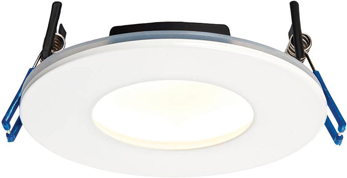 Saxby Orbitalplus Fire Rated Downlight - Dimmable Recessed LED Ceiling Light in Matt White Finish - IP65 Downlights for Bathroom, Shower, Kitchen - 9W LED Module (SMD 2835) Warm White 3000K Colour