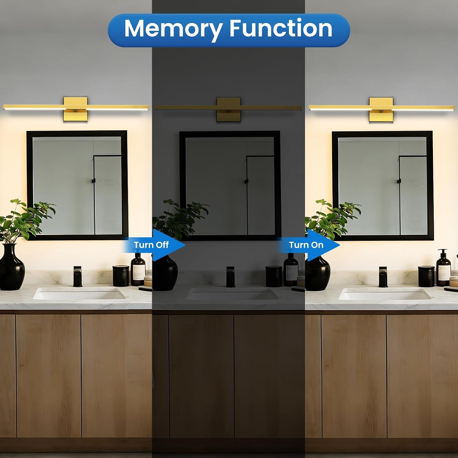 32Inch Modern Bathroom Vanity Light with Rotatable Bar,20W LED Mirror Light | Gold Finish, over Mirror or Wall Mounted, Dimmable 6CCT (2700K-6500K)Warm/Natural/White Light IP44 for Living Room Bedroom