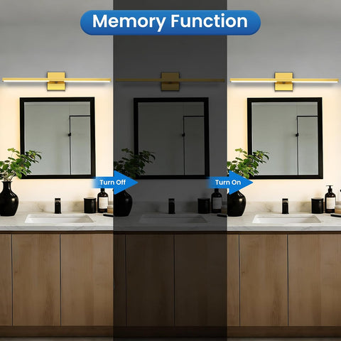 32Inch Modern Bathroom Vanity Light with Rotatable Bar,20W LED Mirror Light | Gold Finish, over Mirror or Wall Mounted, Dimmable 6CCT (2700K-6500K)Warm/Natural/White Light IP44 for Living Room Bedroom