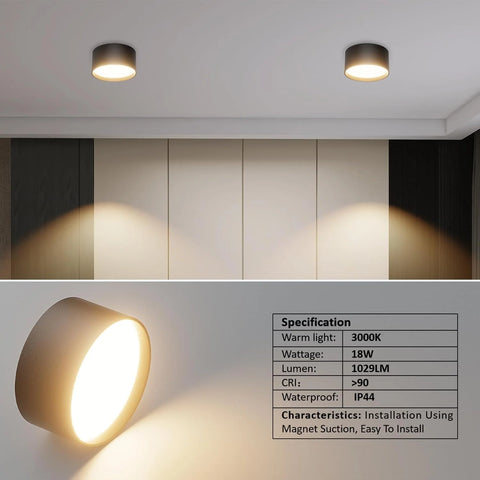 Surface Mounted Ceiling Spotlight LED 18W 1029LM – Modern round Matt Black Aluminum Ceiling Spot Light, 3000K Warm White