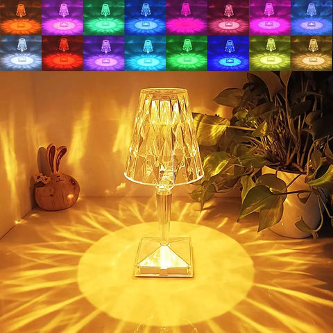 LED RGB Crystal Table Lamp – 16 Colour Modes – Remote Control – USB Rechargeable