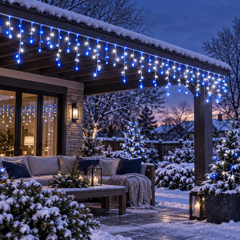 960 LED Icicle Lights 38m – Blue & White Mains Powered Christmas Fairy Lights with 8 Functions & Timer for Home, Garden, Weddings & Events - Turn Ordinary Spaces Into Christmas Magic