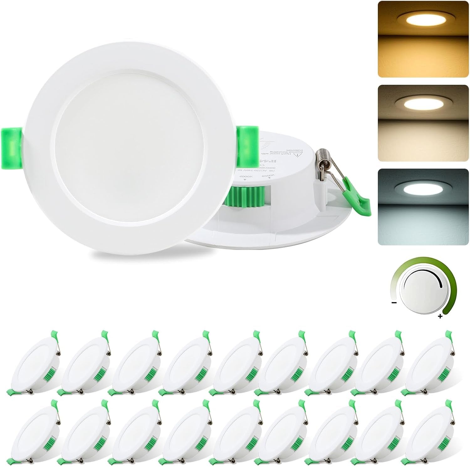6 Pack LED Downlights for Ceiling 7W 3CCT IP44 Ultra Slim Cut Φ75-85MM | round LED Spot Bathroom Light 600LM, 3000K/4000K/6500K Adjustable, IP44 Recessed Ceiling for Bathroom, Kitchen, Living Room