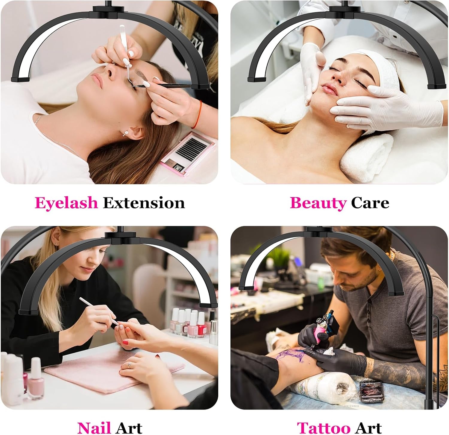 Half Moon Light for Eyelash Tech, Lash Lamp Eyelash Extensions | Professional Dimmable LED Floor Light with Phone Holder, for Esthetician,Nail Art, Beauty, Tattoo, Skincare Salon