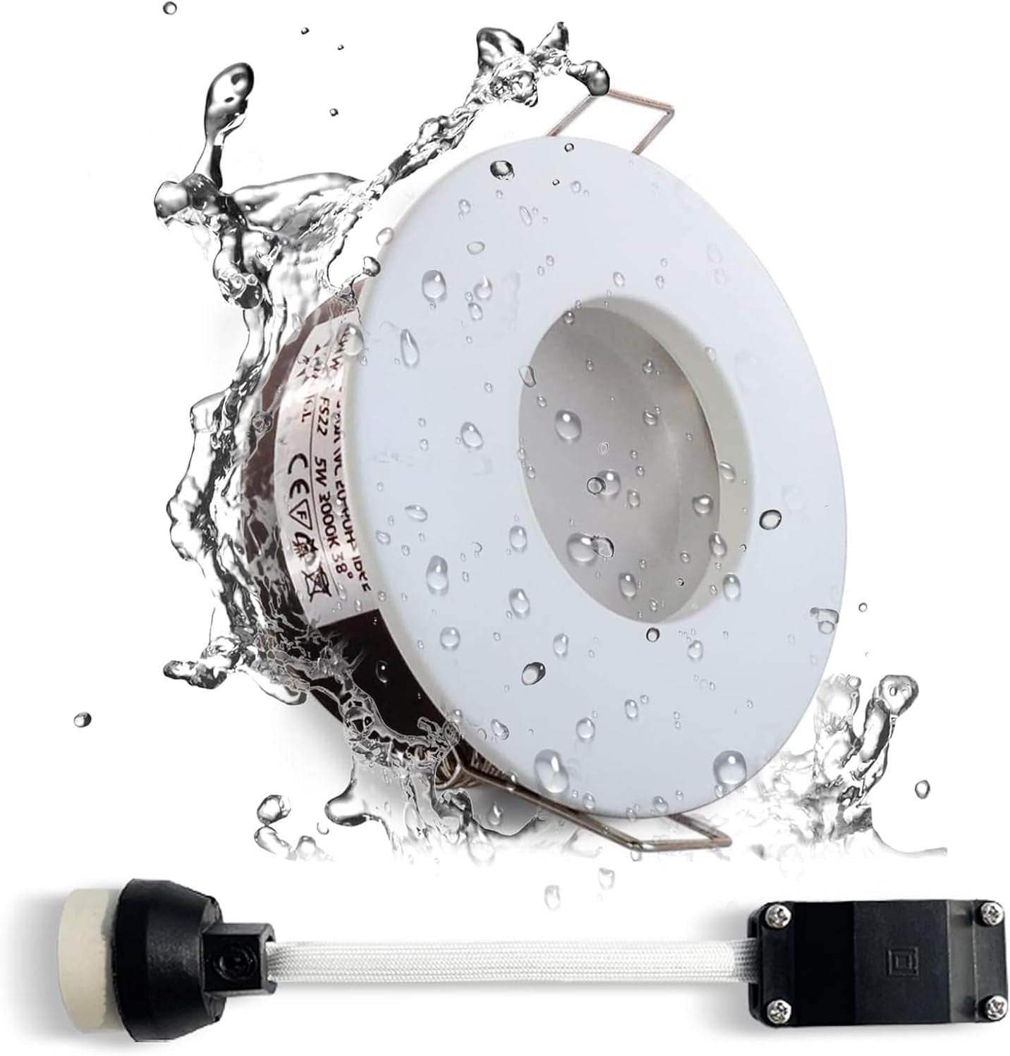 LED Downlights 5W, GU10 IP65 Bathroom Spotlights 3000K Warm White, 430LM Waterproof Recessed Ceiling Lights for Shower, Kitchen, Cut Out 68-75Mm 4 Pack