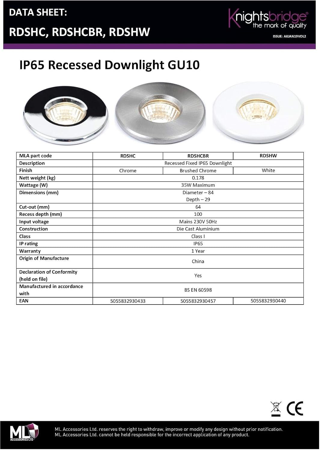 Aluminium Recessed Downlight in Brushed Chrome