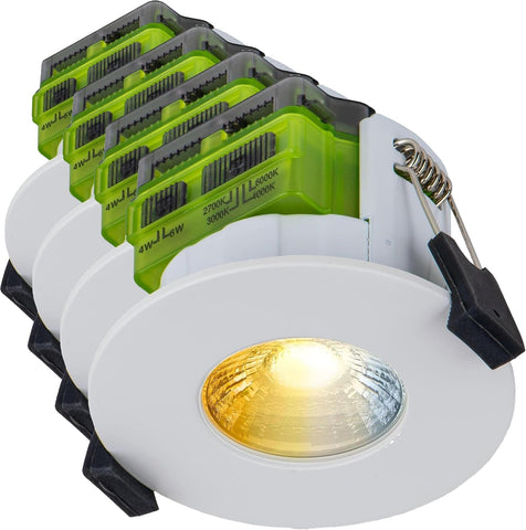 LED Flat Downlight with Power Change and 4 Colour Change Temperature Options (CCT), Fire Rated, Spotlight for Kitchen and Bathroom, Ftype MK2, White, IP65, 4W/6W, 750Lm, 6000K-2700K, FTF6WCCT