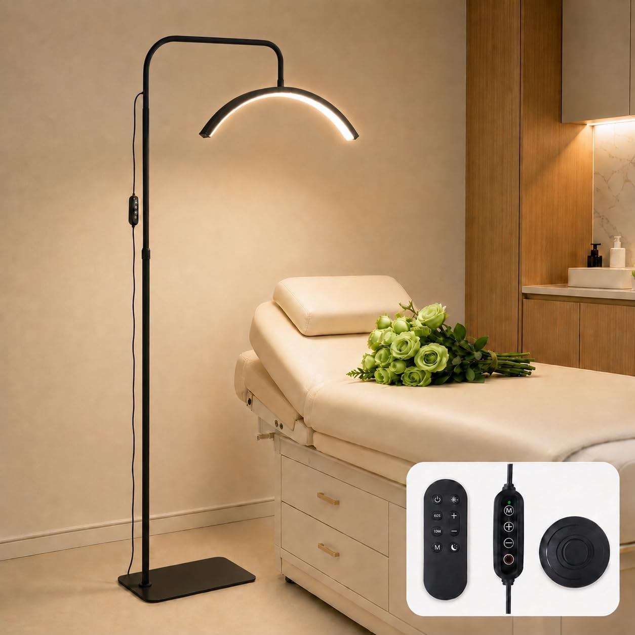 Half Moon Lamp 48W Lash Light,Dimmable Beauty Salon Lights | Beauty Salon Lights Floor Standing,Tattoo Lights,Lash Light,Led Arc Floor Lamp for Eyelash Extensions, Skincare, Eyebrows