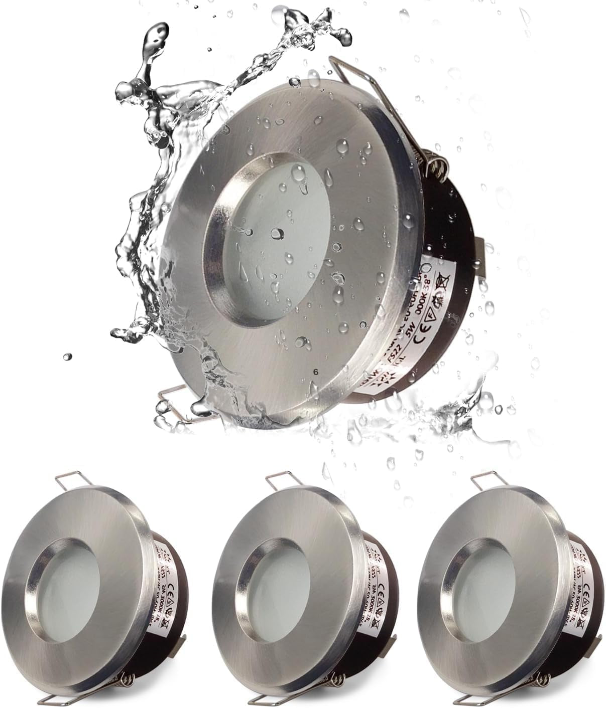 4X 5W IP65 Waterproof LED Recessed Ceiling Lights, Warm White 3000K 430LM, Suitable for Bathroom and Kitchen Spotlights (Including GU10 Lamp Holder) White Downlight Cut-Out 68Mm