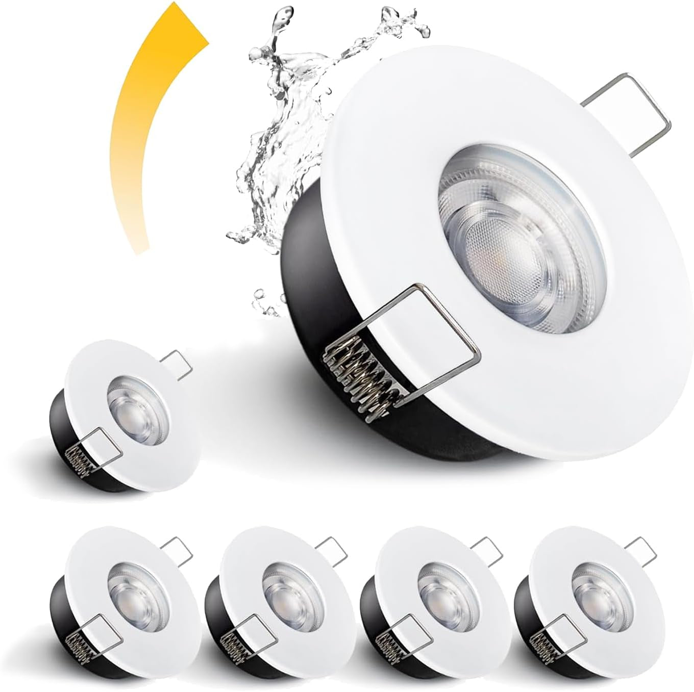 LED Downlights IP65 Waterproof Bathroom Spotlights 68-75Mm Cut Out | 4 Pack 5W GU10 3000K Class II Luminaire, Easy Install Black Recessed Ceiling Lights for Shower, Mains Powered