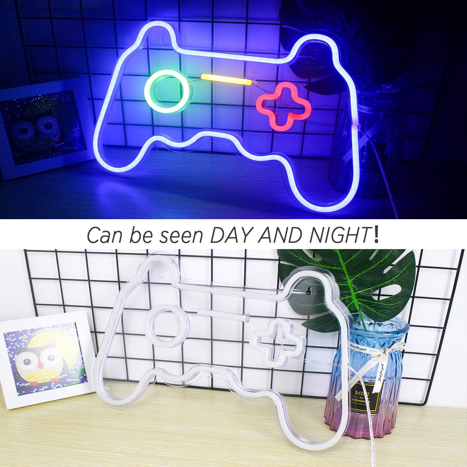 Dimmable Game Neon Sign - USB Powered Blue Gamepad LED Light with Switch for Bedroom Wall Decor, Gaming Room & Party