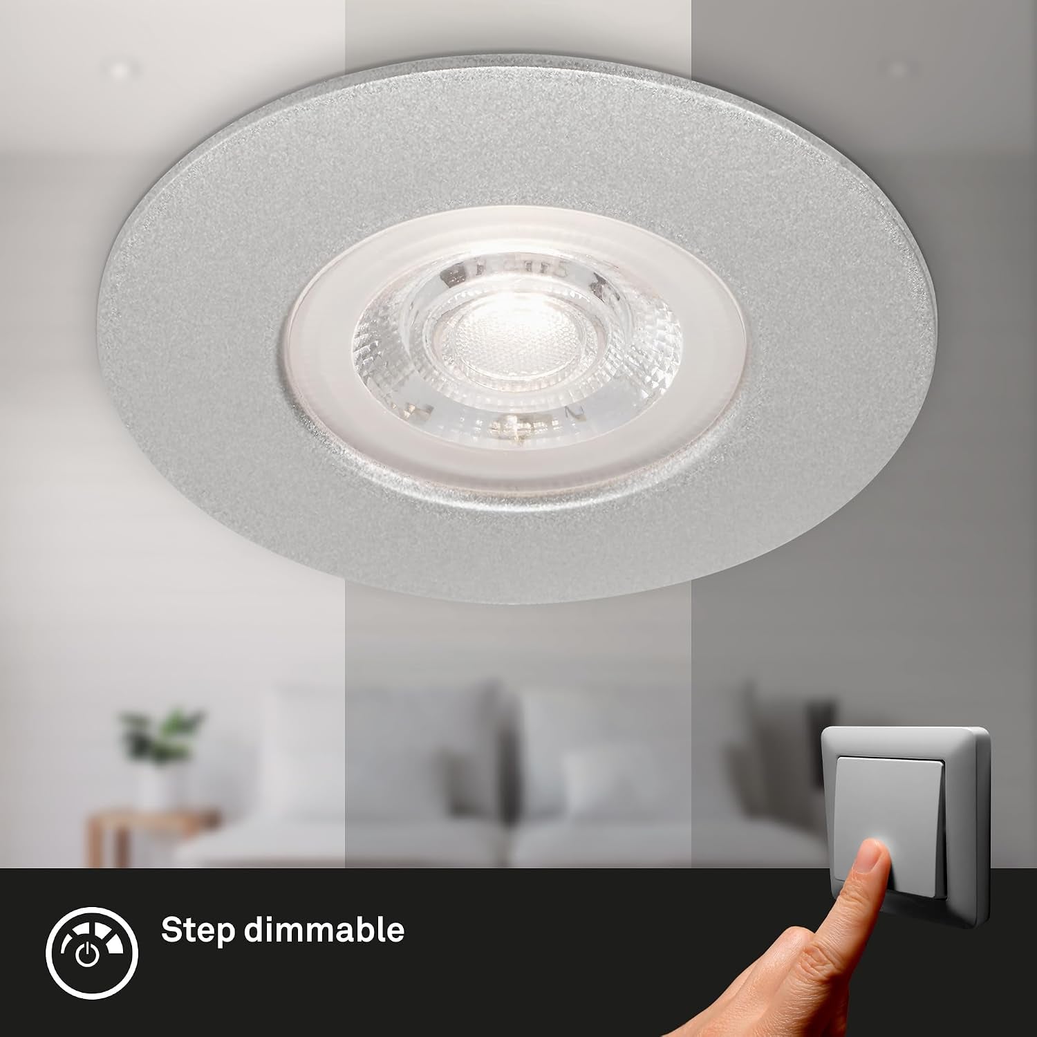 - Set of 4 Recessed Ceiling Lights, Dimmable, Ultra-Flat LED Recessed Lights, Bathroom Recessed Spotlight, Bathroom Recessed Spot IP44, Matt Chrome, 90X25Mm (Dxh)
