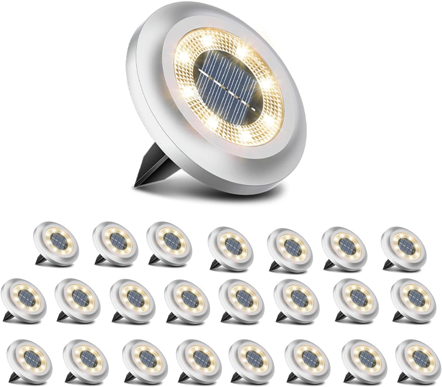 Solar Lights Outdoor Garden,600Mah 8 LED Solar Disk Ground Lights for Garden Lawn Pathway Yard Landscape Walkway（8 Pack Warm White）