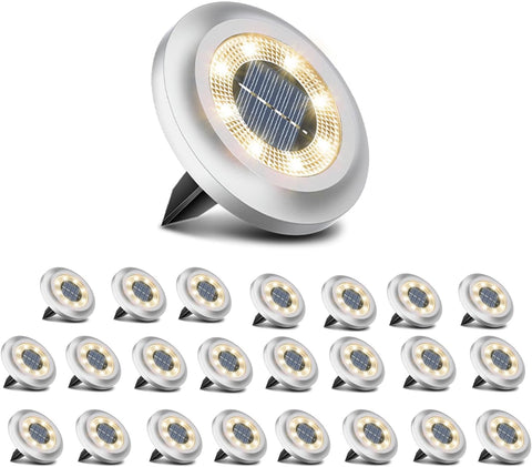 Solar Lights Outdoor Garden,600Mah 8 LED Solar Disk Ground Lights for Garden Lawn Pathway Yard Landscape Walkway（8 Pack Warm White）
