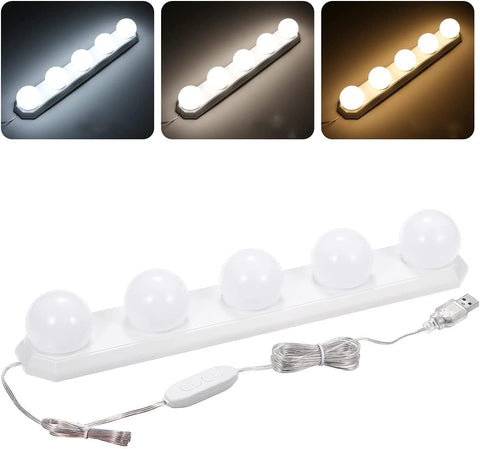 LED Vanity Mirror Lights USB Dimmable 3 Color 10 Levels Brightness with 5 Bulbs 7.55Ft Long USB Cable for DIY Make up Bath Mirror Lamps Bathroom Lights