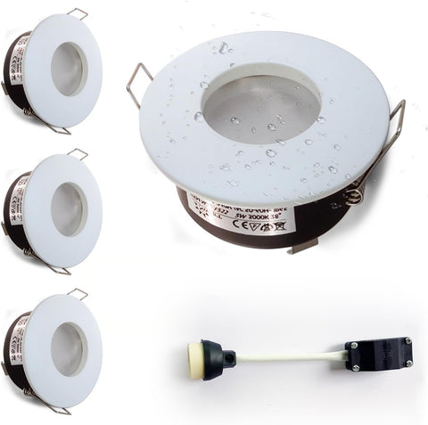 LED Downlights 5W, GU10 IP65 Bathroom Spotlights 3000K Warm White, 430LM Waterproof Recessed Ceiling Lights for Shower, Kitchen, Cut Out 68-75Mm 4 Pack