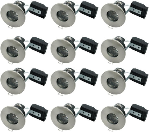 8 Pack - Brushed Chrome IP65 Bathroom & Shower Fire Rated Twist Lock GU10 Recessed Downlight | Air Flow Open Back | 68Mm Cut Out | 240V Class 2 Double Insulated | Push Fit Terminals | Outdoor