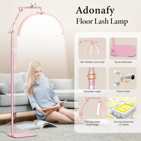 Half Moon Lash Light: 28In Half Moon Lamp for Lash Extensions | 3 Color Dimmable & 360° Rotating Eyelash Lamp for Lash Techs Home Salon with Phone Holder - Pink