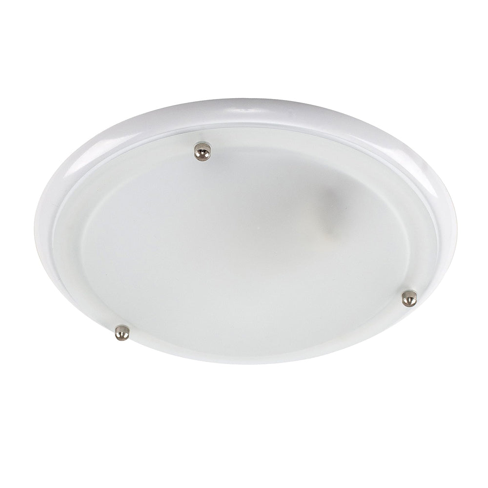 Modern IP44 Silver Chrome & Glass Flush Bathroom Ceiling Light