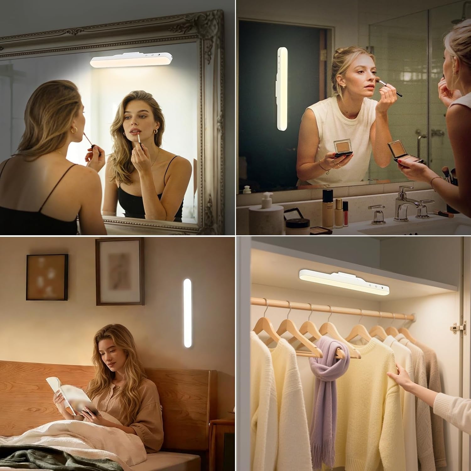 Makeup Mirror Light, LED Battery Operated Dressing Table Lights, 4500Mah Magnetic Stick on Bathroom Lights, 3 Color Temperatures & Adjustable Brightness, Portable for Bathroom Dressing Table