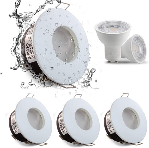 LED Downlights 5W, GU10 IP65 Bathroom Spotlights 3000K Warm White, 430LM Waterproof Recessed Ceiling Lights for Shower, Kitchen, Cut Out 68-75Mm 4 Pack