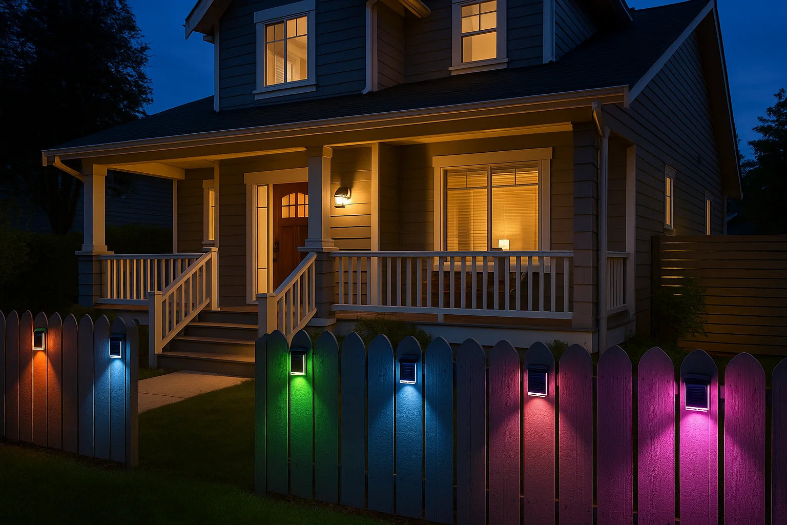 4X Colourful Solar Fence Lights – LED Outdoor Garden Lamps